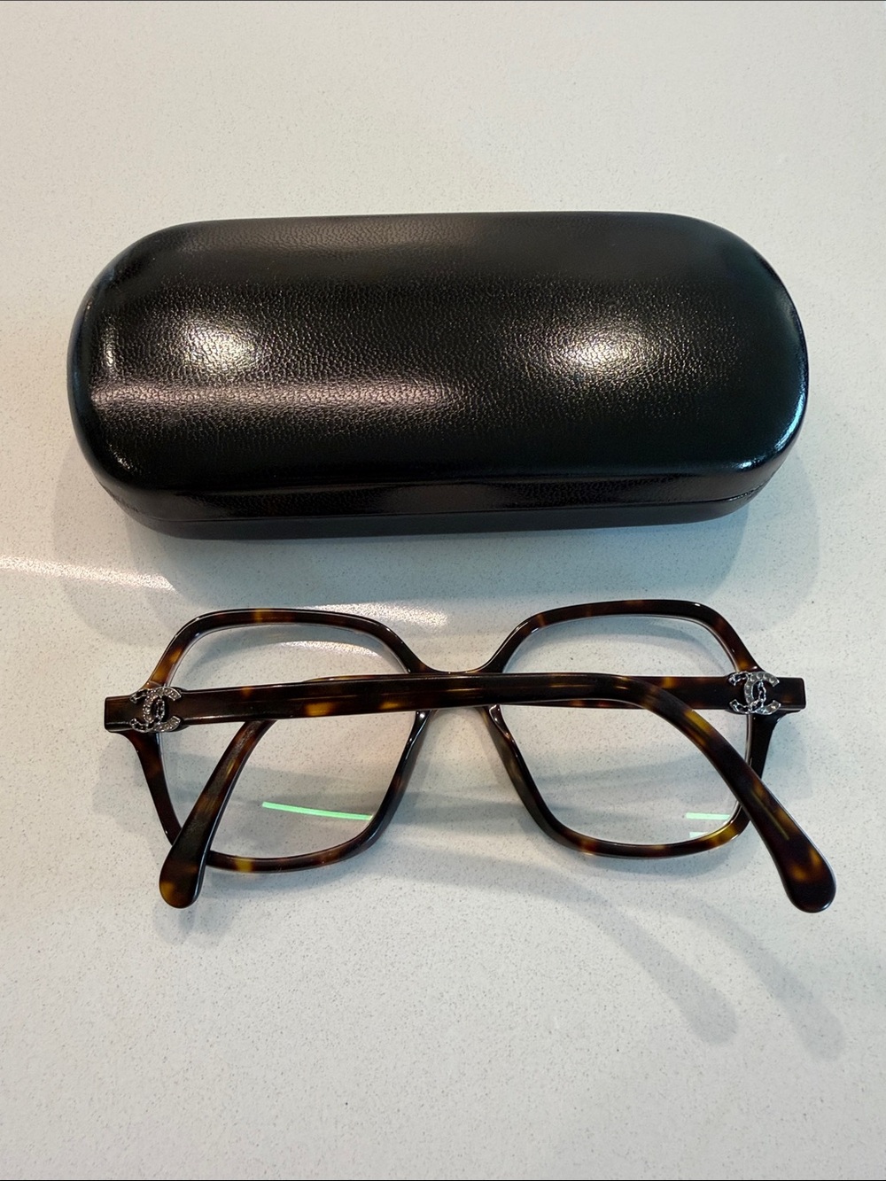CHANEL 3421-B Tortoiseshell Crystal CC Oversized Square Eyeglasses Frames